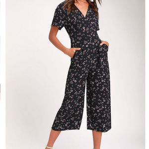 Liesel Navy Blue Floral Print Culotte Jumpsuit LUS